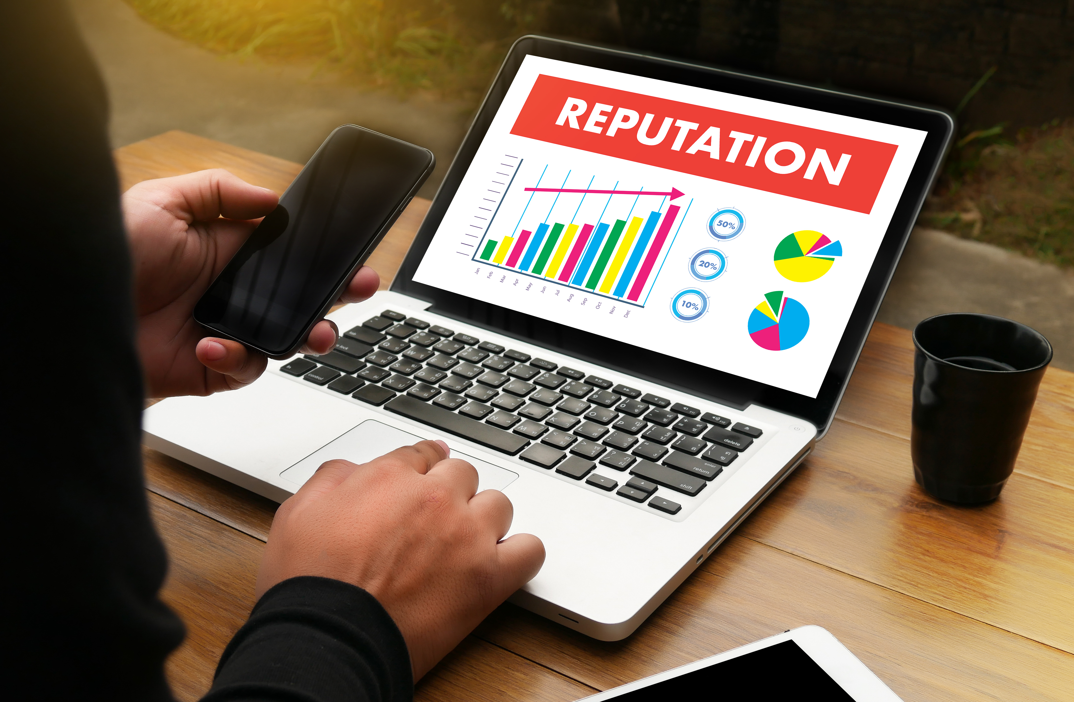 laptop computer with reputation graphic on screen